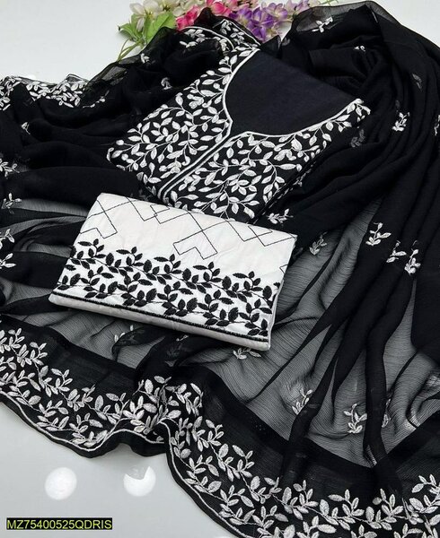 3 pcs women's unstitched Embroidered cotton suit