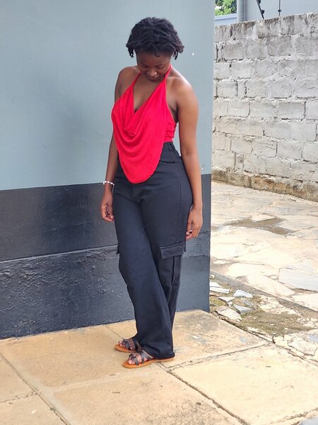 Draped open back blouse