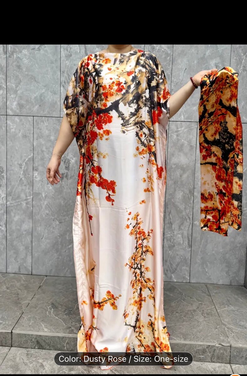 Floral Kaftan Dress with Shawl