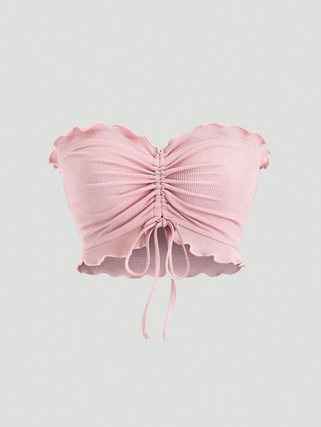 Top bustier rose froncé