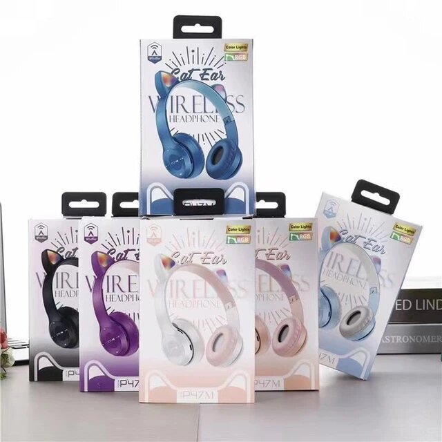 Casque Bluetooth sans fil avec oreilles de chat LED