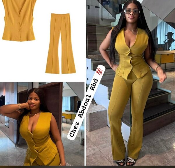 Ensemble tailleur jaune femme