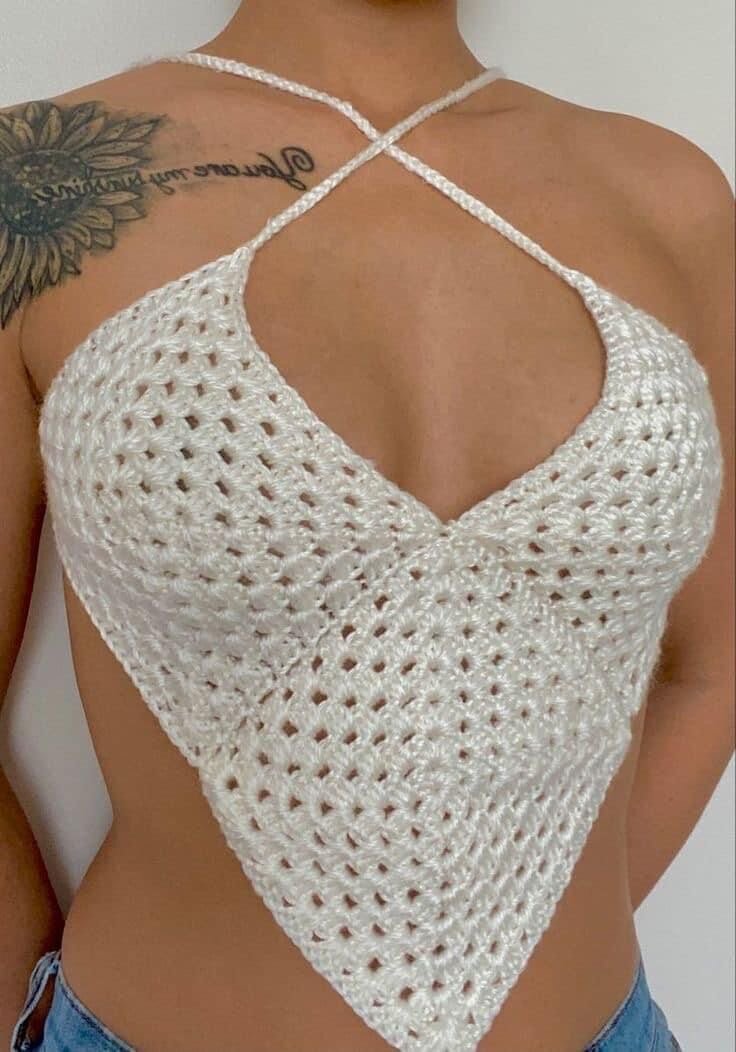 Top crochet dos nu pour femme