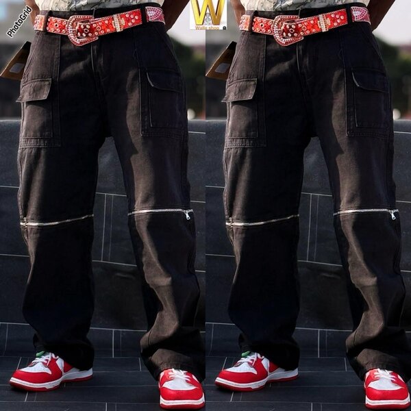 Jean cargo noir avec ceinture