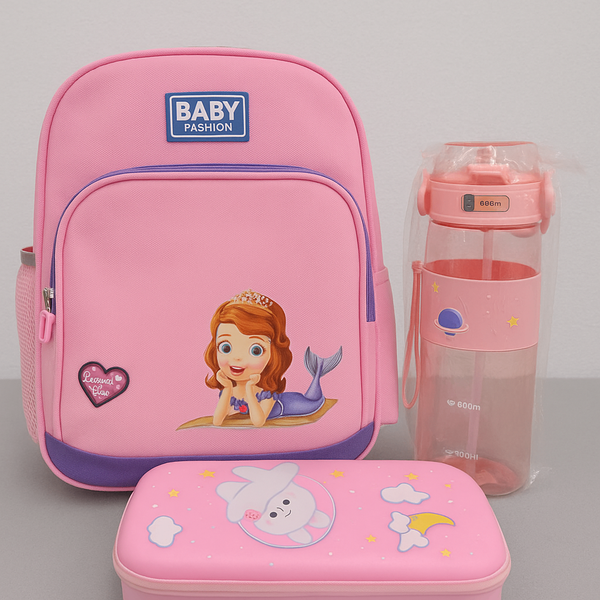 Set sac à dos enfant rose + bouteille