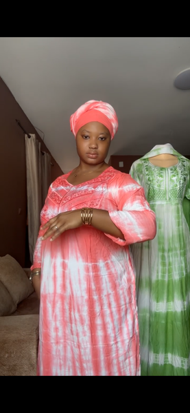 Ensemble robe et foulard africain rouge