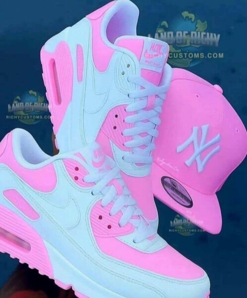 Chaussures Nike Air Max 90 personnalisées rose et blanc
