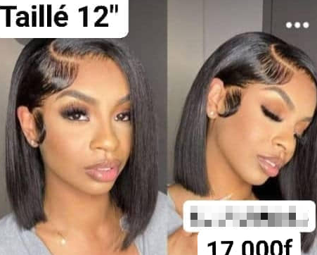 Perruque de cheveux péruviens à l'épaule noir longueur 12