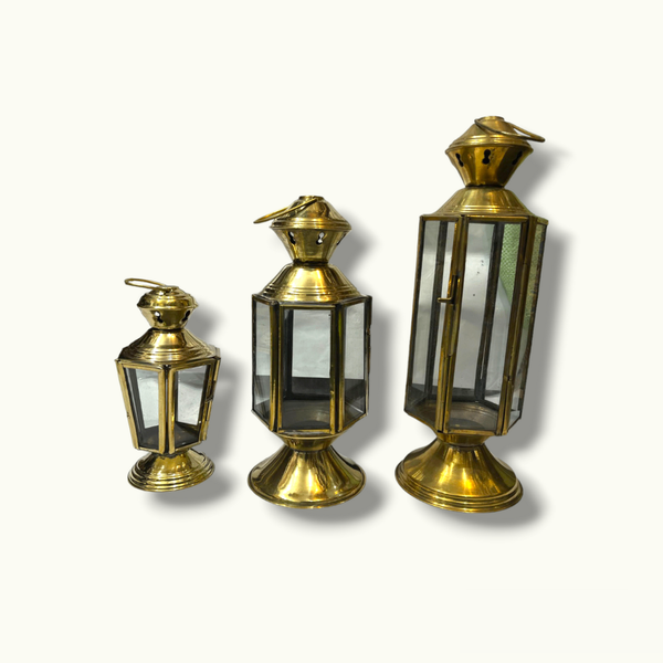 Beautiful Candle Holder Lantern Set, Antique Brass Lamp.