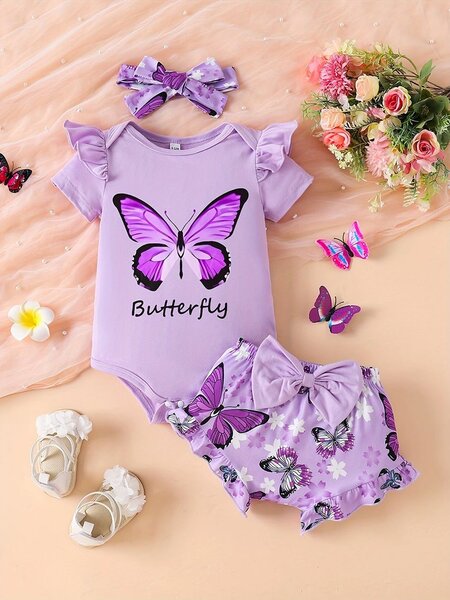 Ensemble bébé papillon violet