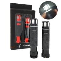 Universal Rizoma LED Rubber Aluminum Motorcycle Handle Bar Soft Grips Throttle Grip CNC LED RS-30 7/8" 22mm - BLACK
