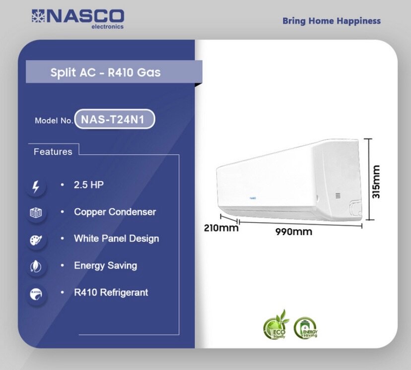 Nasco 2.5HP R410 Split Air Conditioner-NAS-T24N1