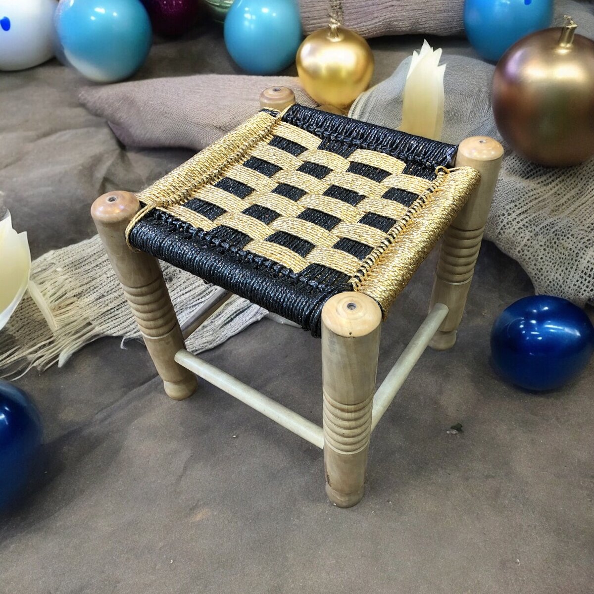 Wooden Golden Black Stool