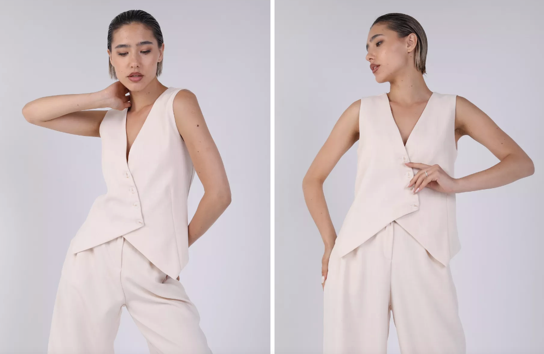 Жилетка женская льняная костюмная с брюками палаццо