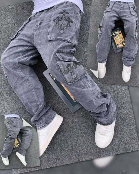 Jeans cargo gris homme