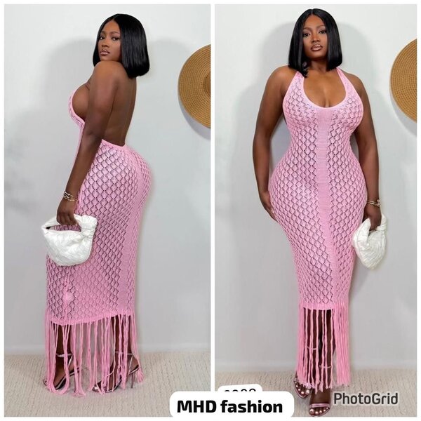 Robe crochet rose dos nu