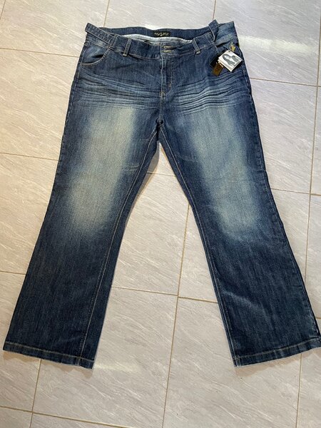 Faded wash dark blue stretch denim