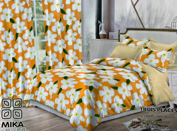 Draps orange avec des fleurs blanches
