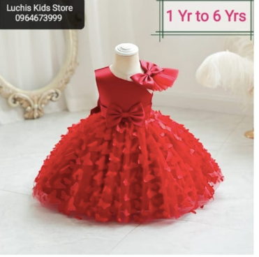 Girls' Princess,Red,Sleevless dress with bow belt and Butterflies 