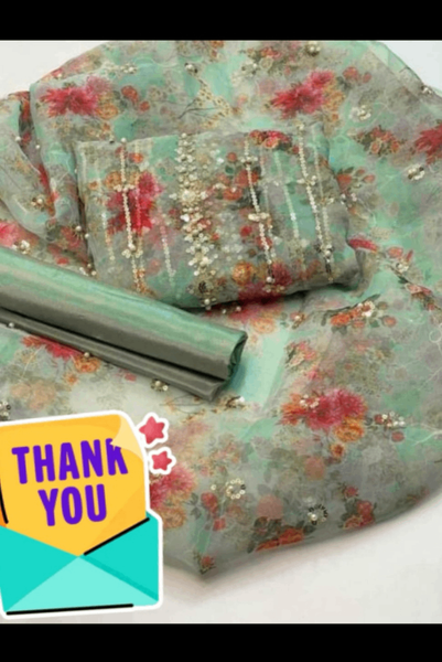 3pc Organza floral print peral and sequence work