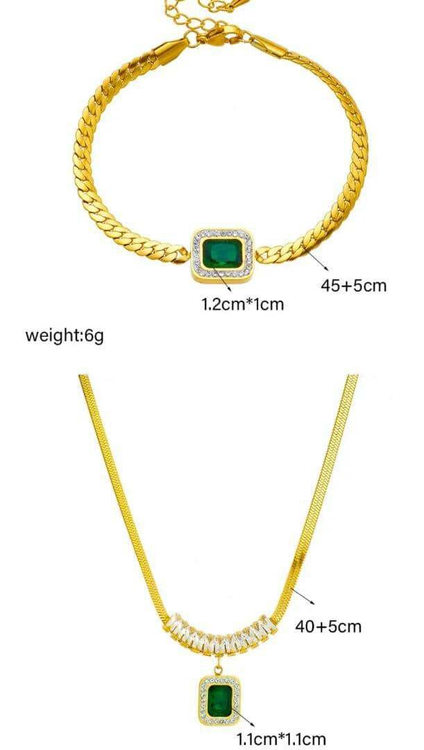 Ensemble Bijoux Dorés Émeraude