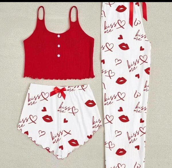 Ensemble pyjama femme rouge et blanc 'kiss me'