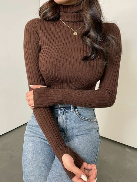 Chic Pull Col Roulé Marron