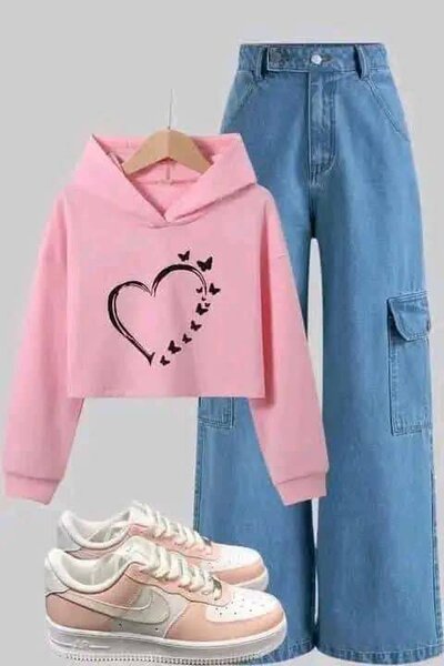 Sweat-shirt rose à capuche papillon