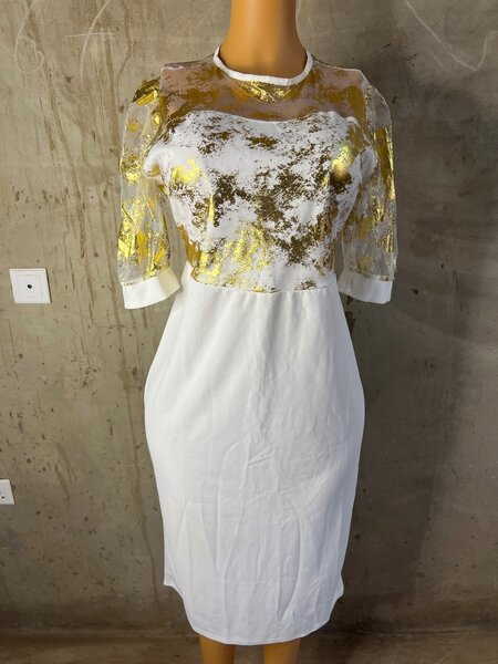 Fashionable white and gold dress