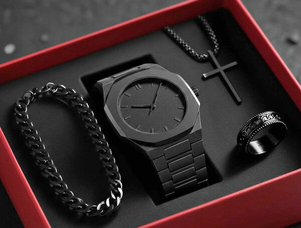 Montre Homme Luxe avec Collier et Bague