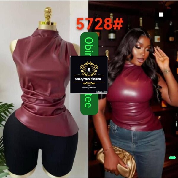 T-shirt en cuir marron pour femme