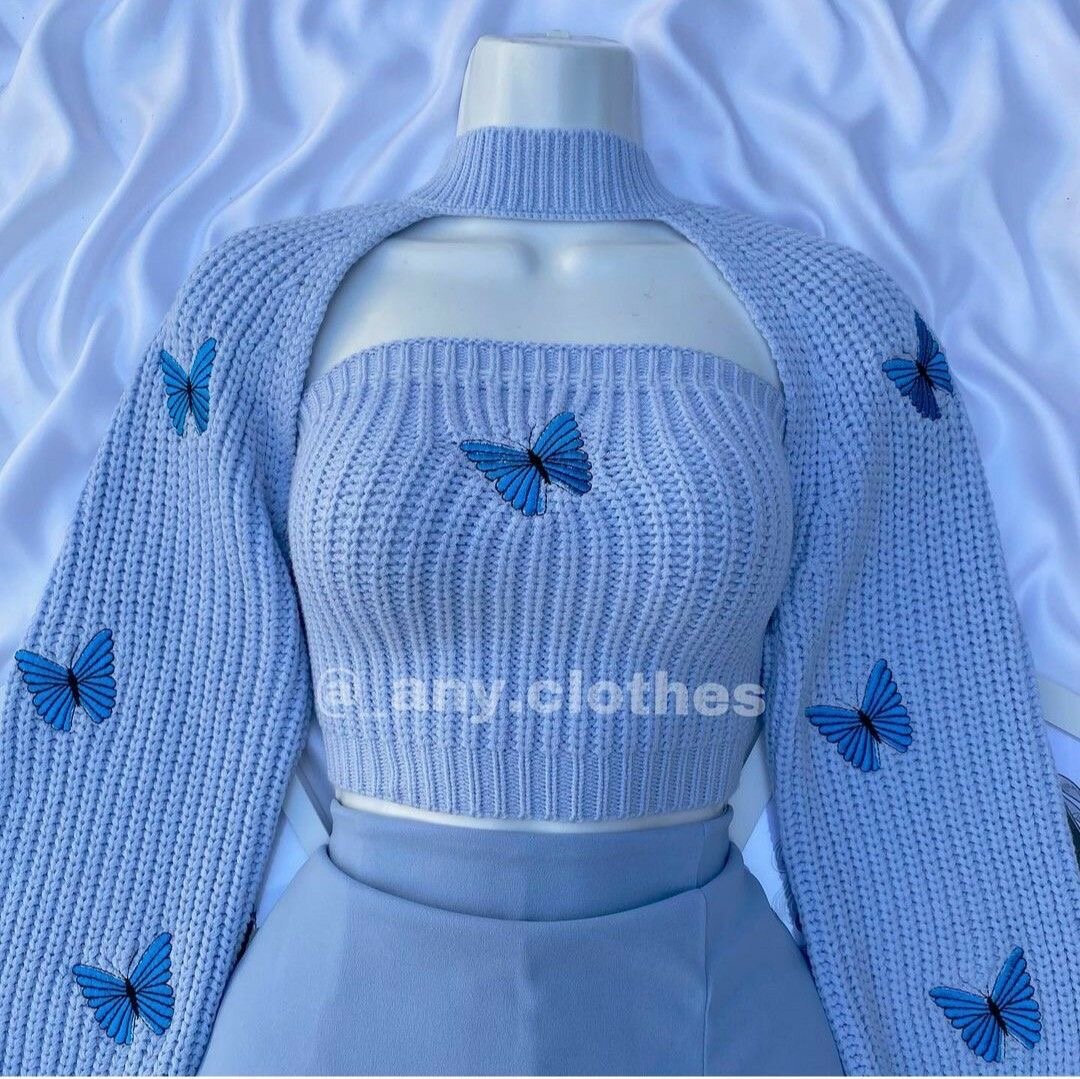 Crop top tricoté papillon