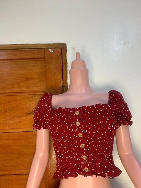 Blouse bohème rouge fleuri