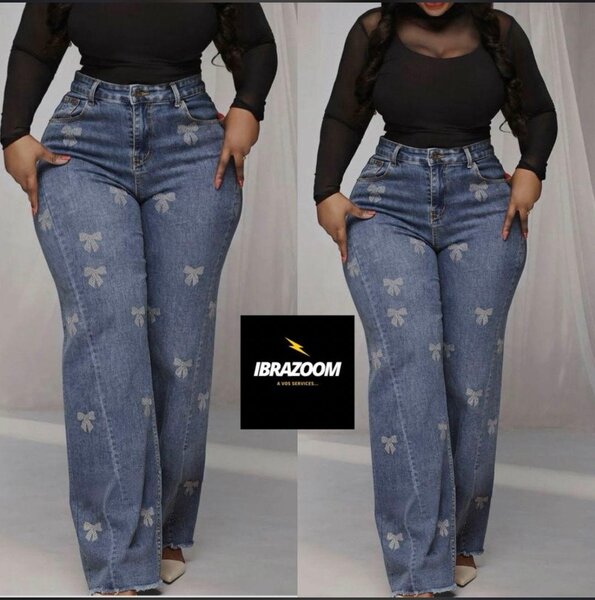 Jean évasé motif floral