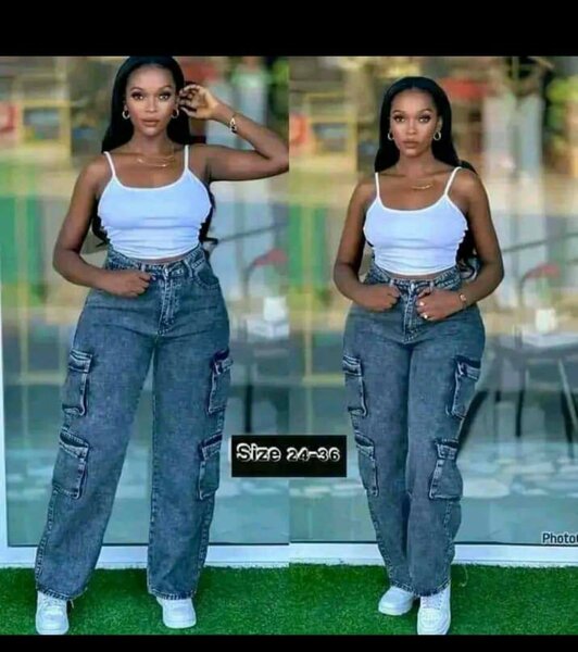 Jeans cargo pour femme taille haute