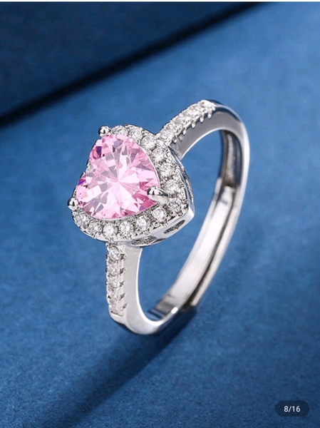 Bague Cœur Zircon Rose Éclatante