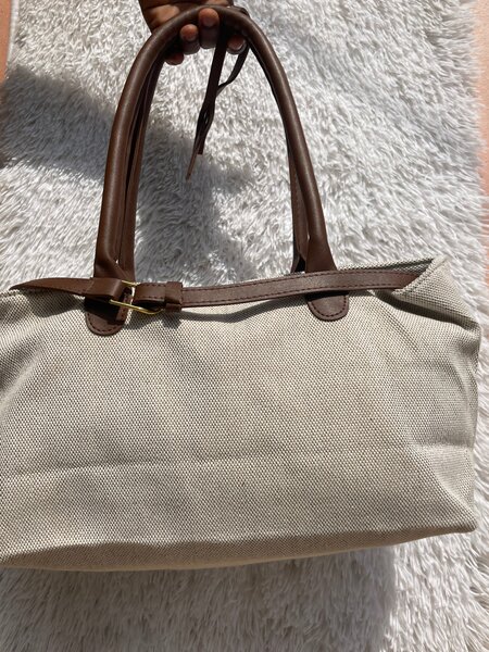 Sac cabas en toile et cuir marron