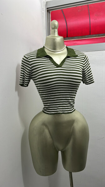 Top rayé col polo femme