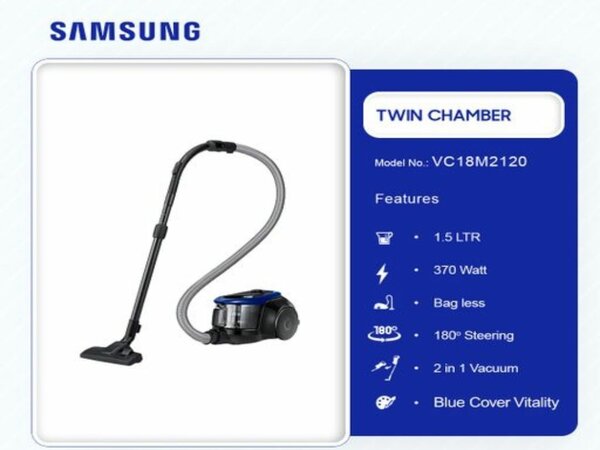 SAMSUNG Canister Bagless with Anti-Tangle Turbine, 370W