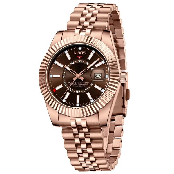 Montre NIBOSI Homme Luxe en Acier Doré Rose