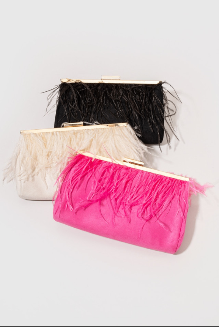 RENNI FEATHER TRIM FRAM CLUTCH