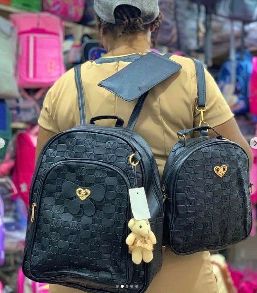 Set of 2 backpacks + cosmetic bag, black