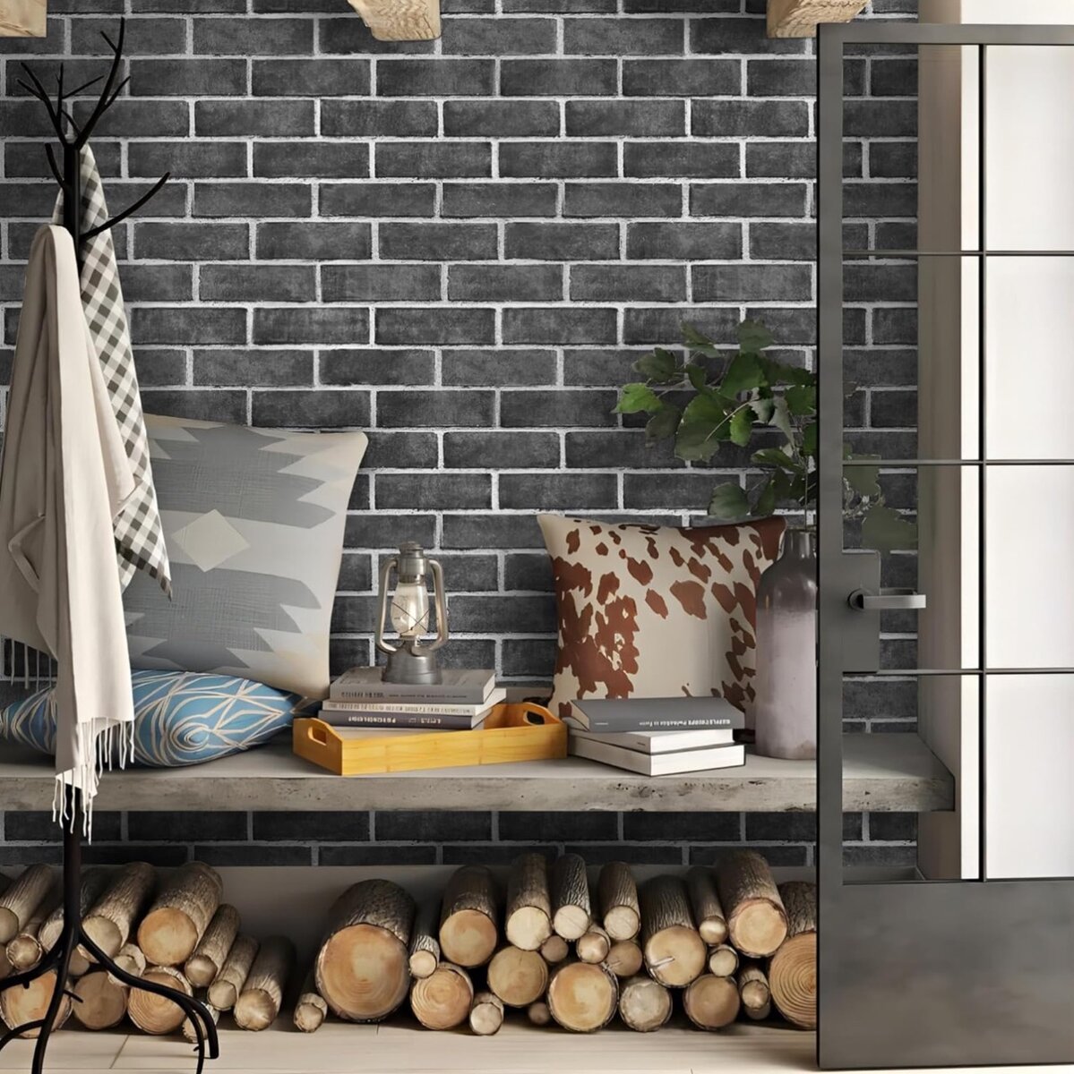 Papier peint brique gris foncé