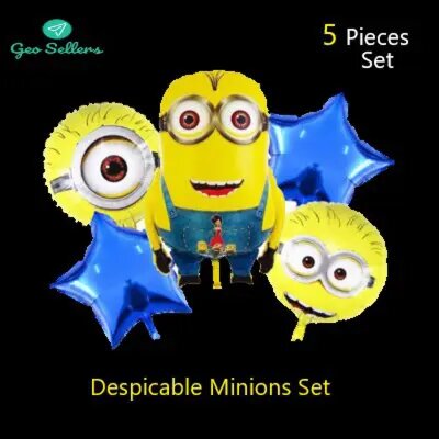 Despicable Minions Cartoon Theme Foil Balloons Set [5 Pcs] For Birthday Party,Celebrations & Decorations
