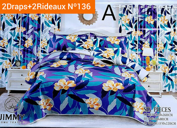 ▪️2 Draps 2 places + 2 taies + 2 Rideaux bleu