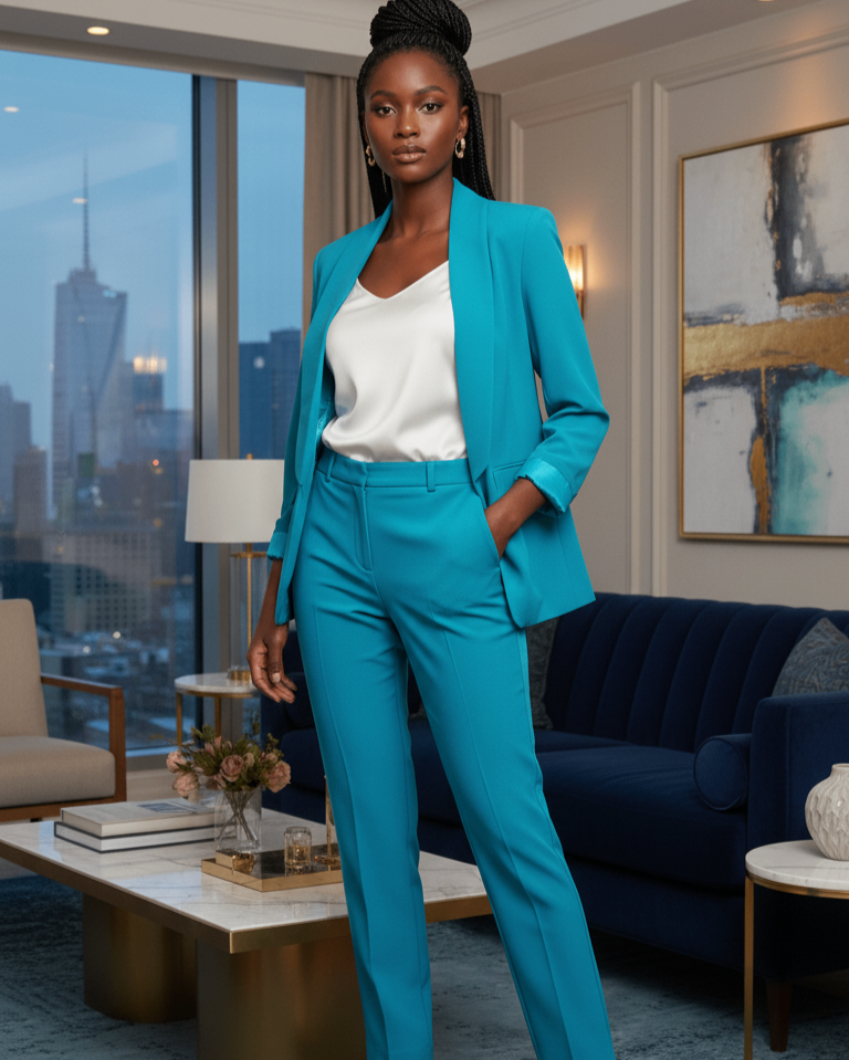 Costume tailleur turquoise élégant