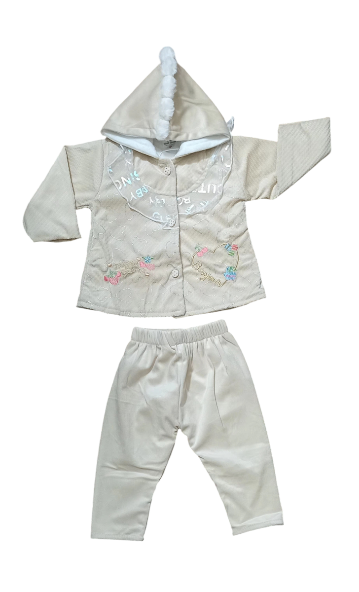 2 pcs Baby girl Velvet Hodded pajama Suit