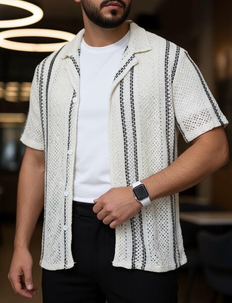Chemise en crochet rayée homme