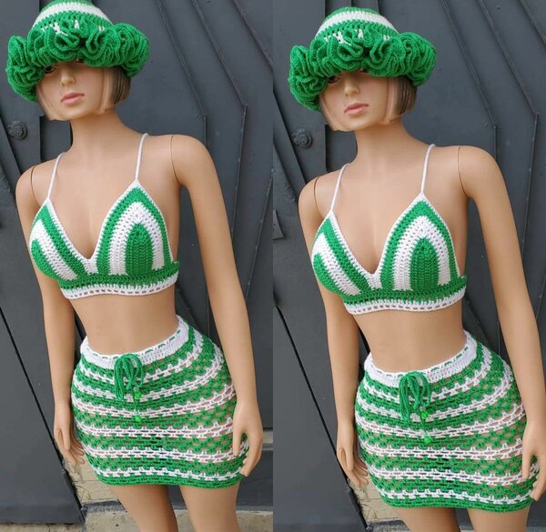 Ensemble bikini crochet vert