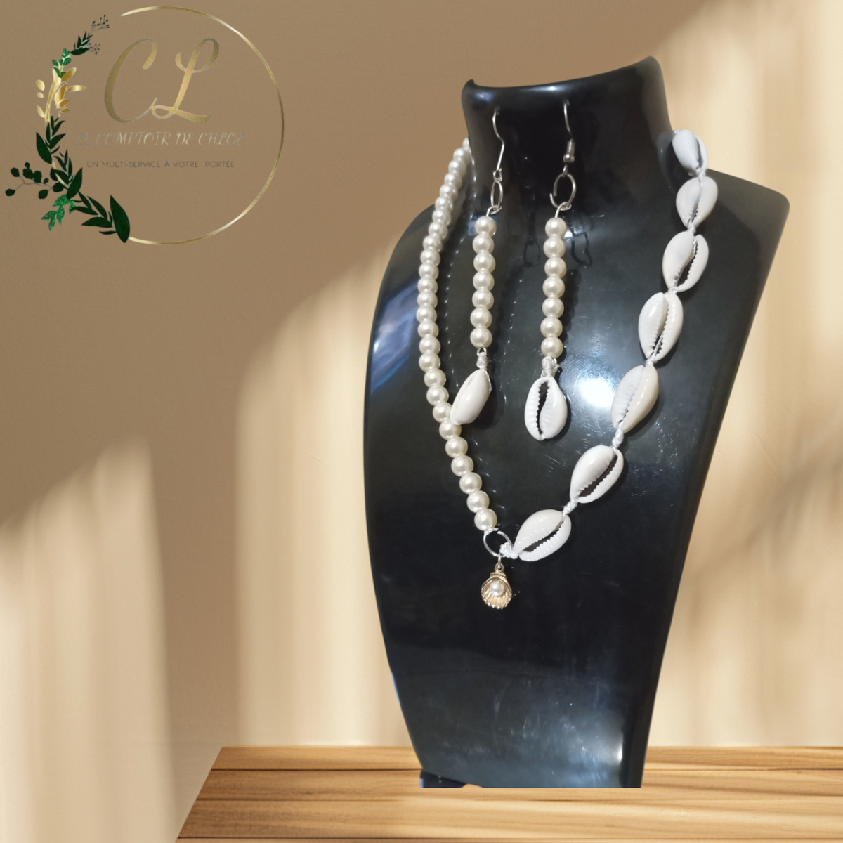 Collier et Boucles Perles et Coquillages